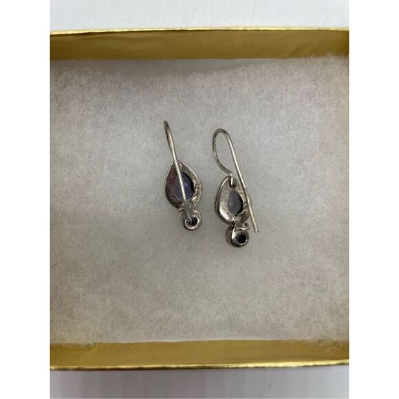 Vintage Lolite Drop Earrings Purple Pierced Fish Hook Stamped - Picture 4 of 7